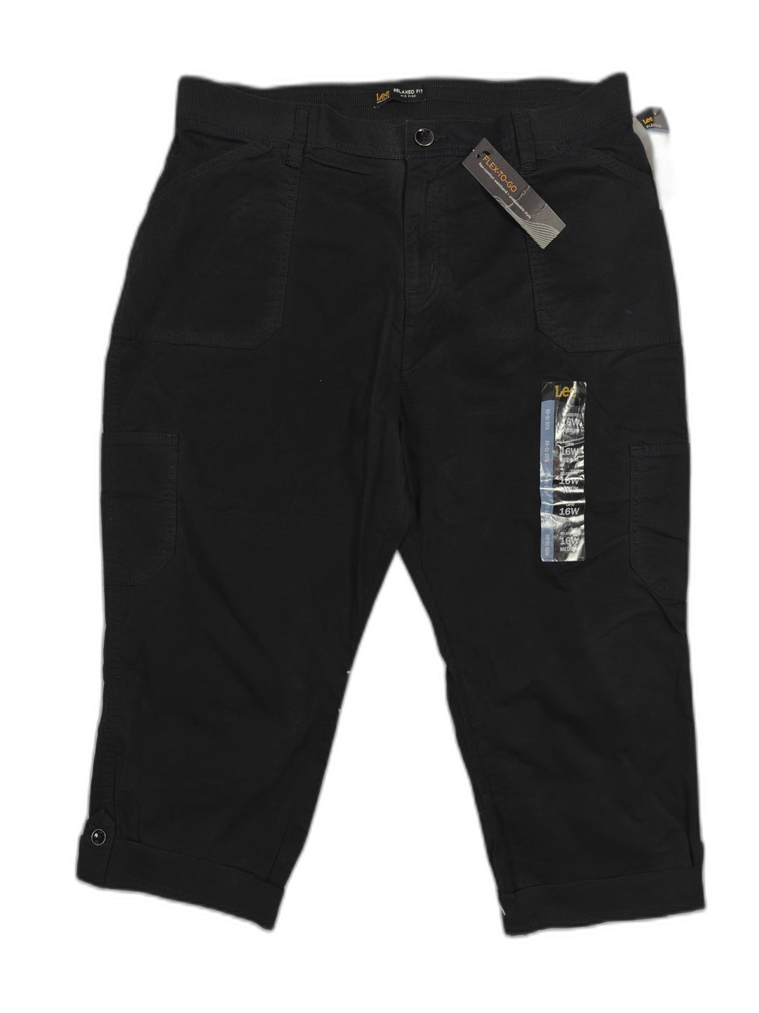 Womens Lee Flex To Go Cargo Capri Pants Black Size 16W NWT
