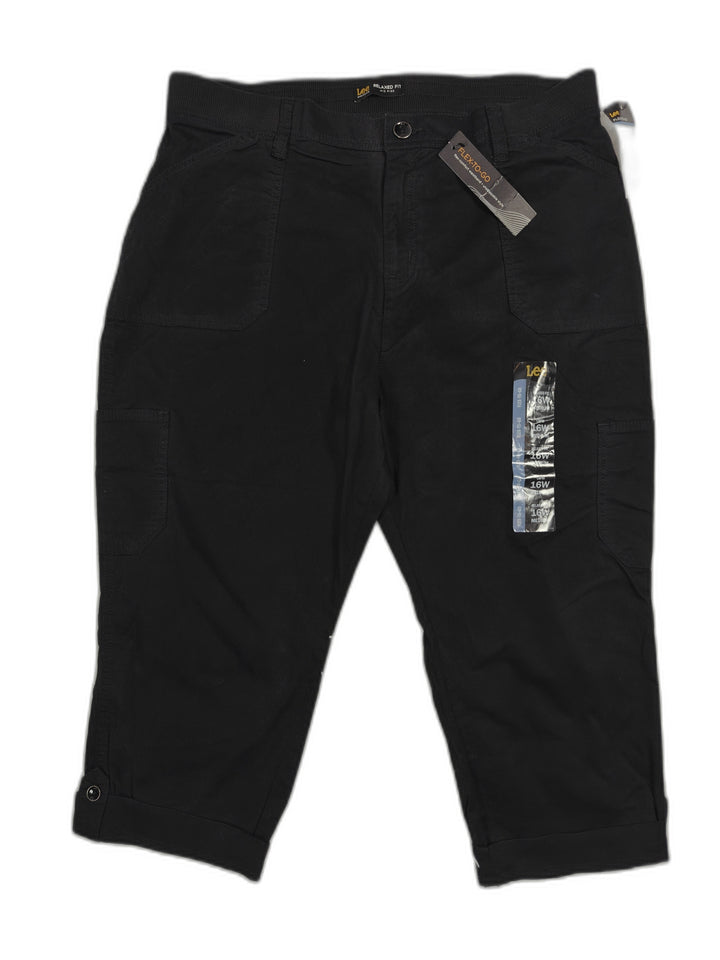 Womens Lee Flex To Go Cargo Capri Pants Black Size 16W NWT