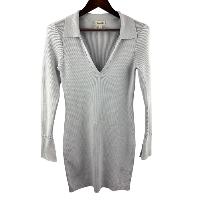 Women’s Open Edit Large Light Gray Long Sleeve Bodycon Dress