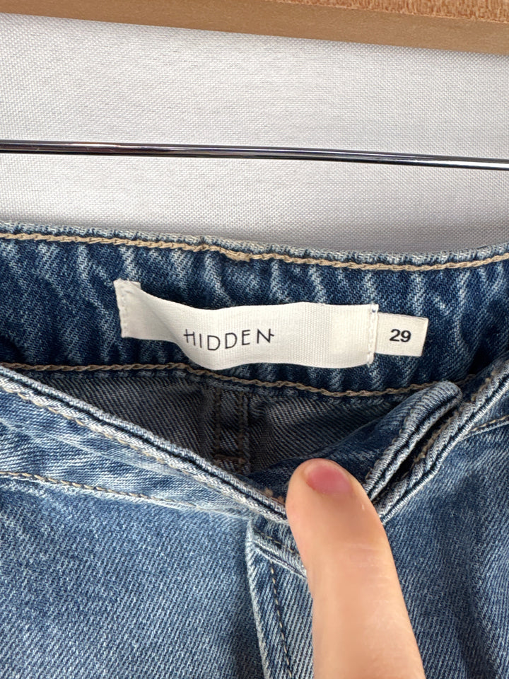 Women’s Hidden Size 29 Blue Distressed Mom Jeans