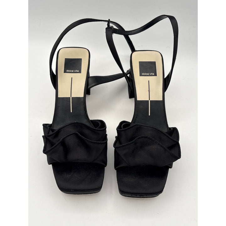Women’s Dolce Vita Size 7.5 Black Silk Ruffled Strappy Block Heels