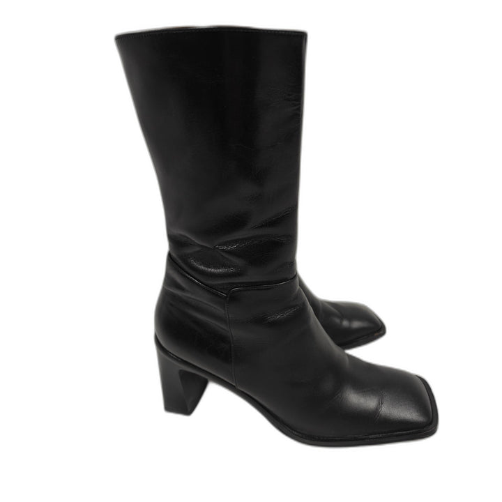 Paul Green Womens Black Leather Knee High Boots Square Toe Size 7.5
