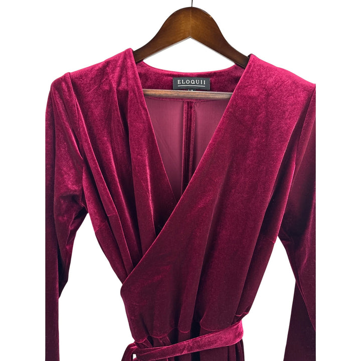 Women’s Eloquii Size 16 Garnet Red Velvet Long Sleeve Wrap Dress