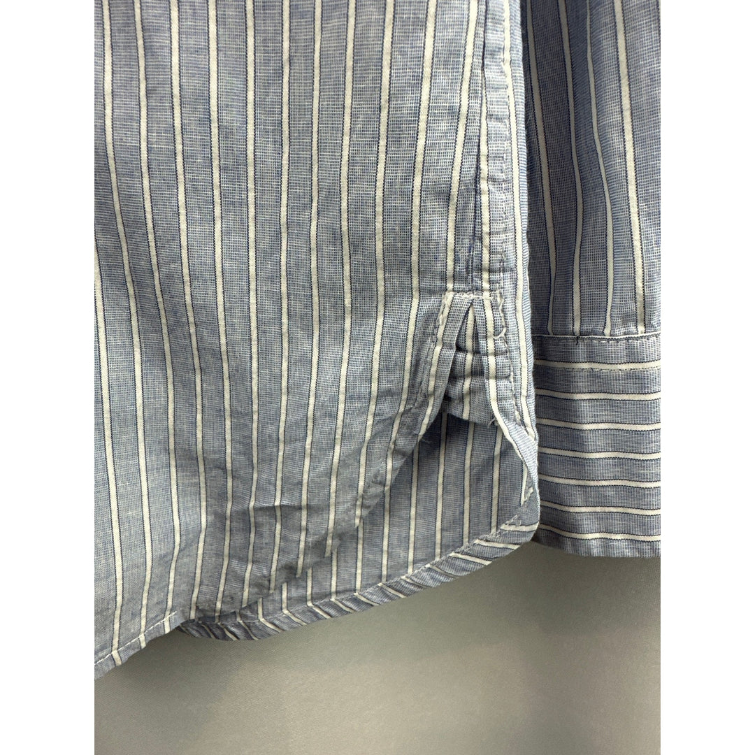 Women’s Equipment Femme Blue and White Striped Dress Shirt Size L