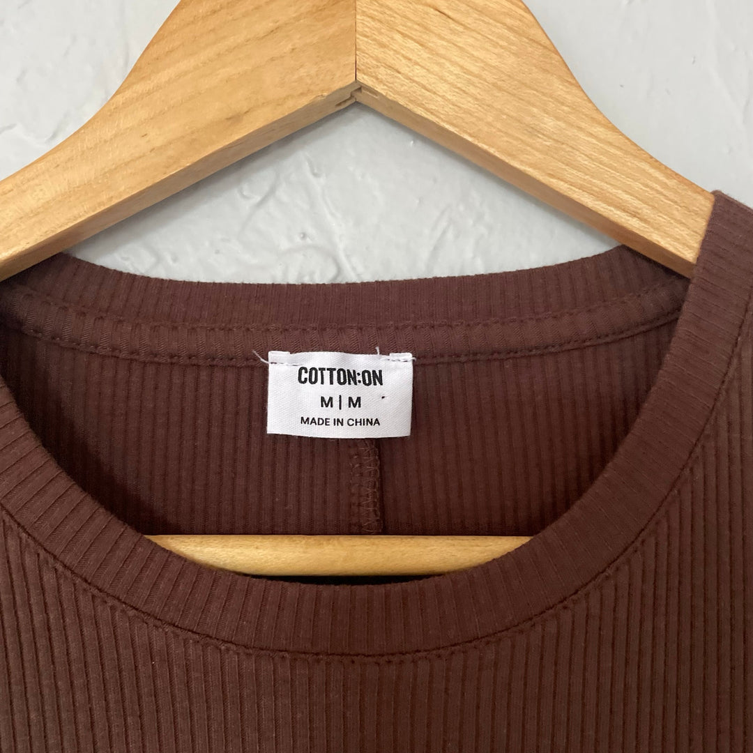 Cotton On Chocolate Brown T shirt Ribbed Maxi Dress Minimalist Basic Casual sz M