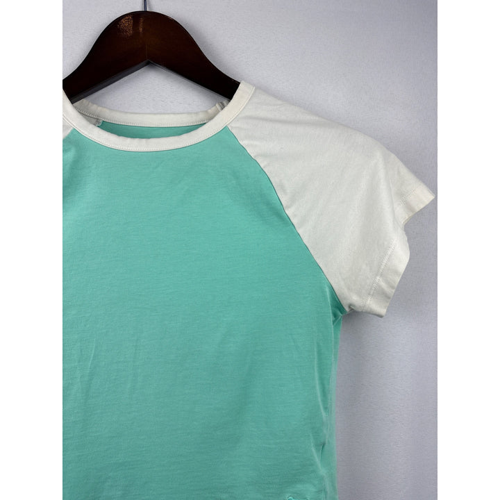 Women’s Pink Small Aqua & White Short Sleeve Crop Top