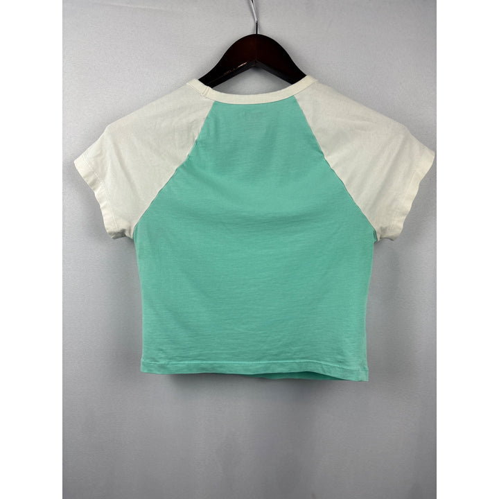 Women’s Pink Small Aqua & White Short Sleeve Crop Top