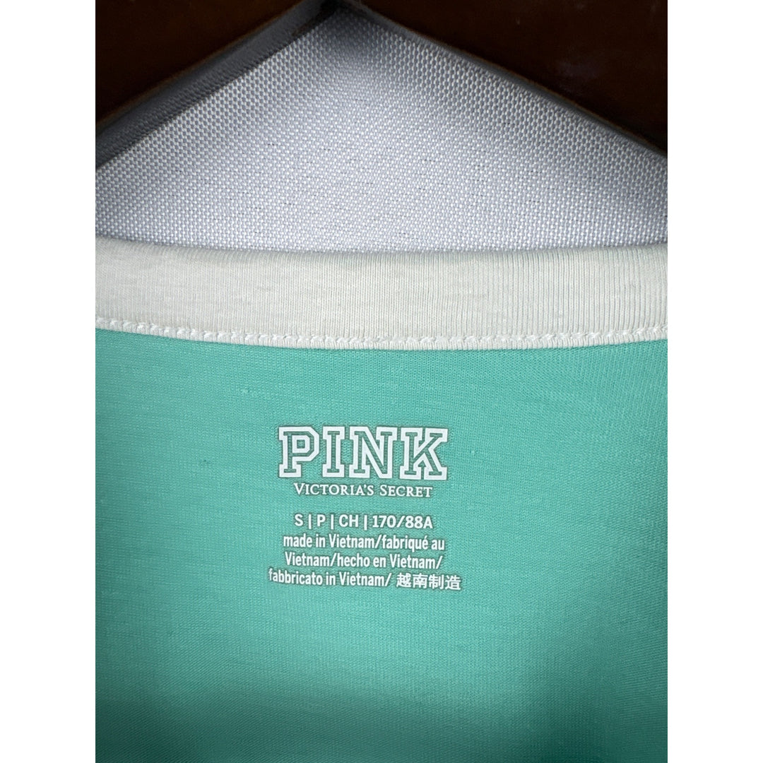 Women’s Pink Small Aqua & White Short Sleeve Crop Top