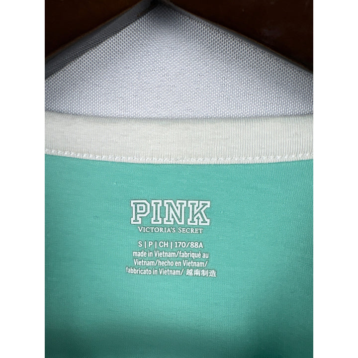 Women’s Pink Small Aqua & White Short Sleeve Crop Top
