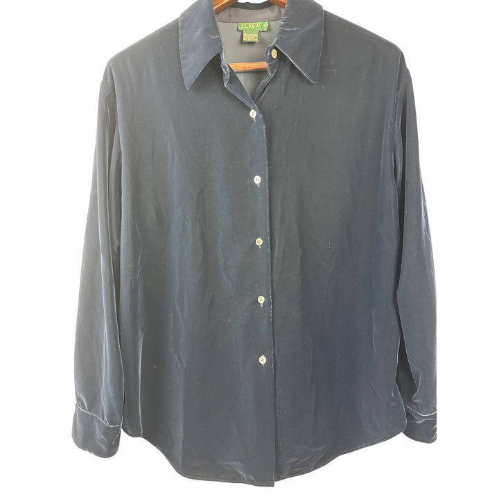 Women’s J. Crew Velvet Button Up Dark Navy Blue Size M