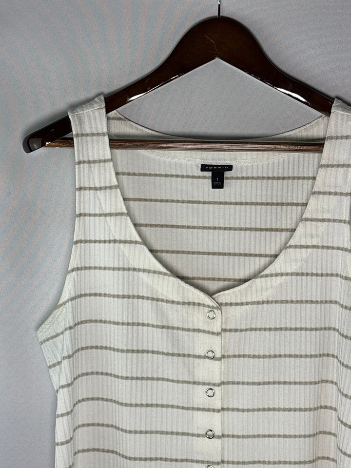 Womens Torrid Size 1X White Beige Striped Ribbed Button Up Tank Top
