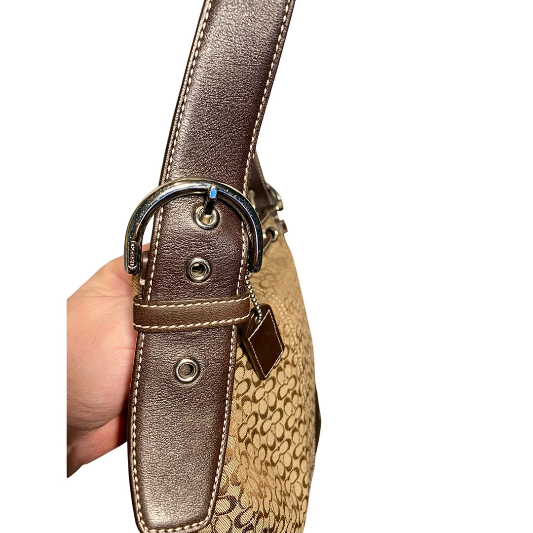 Coach Signature Logo Jaquard Brown Canvas Leather Crossbody Bag