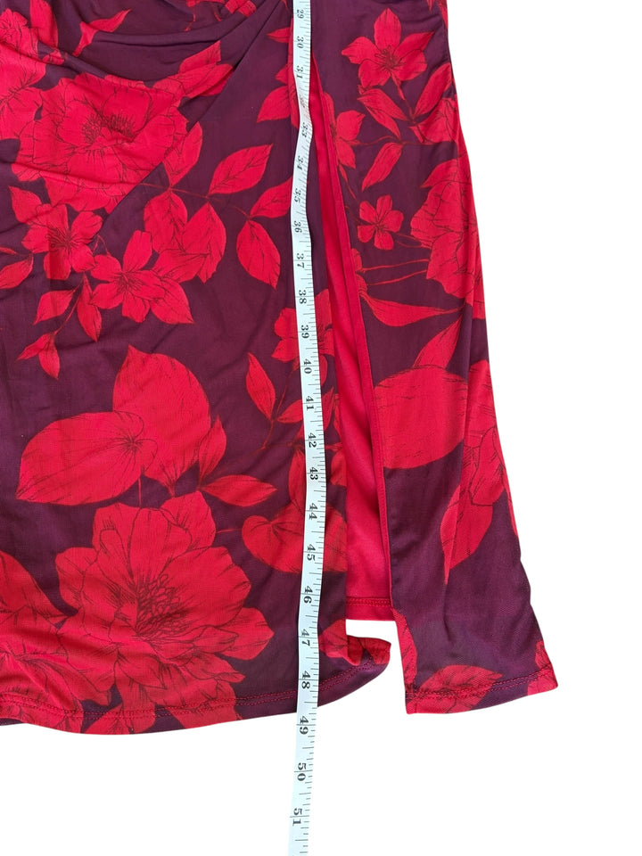 Taylor Women’s Purple/Red Long Sleeve Ruched Maxi Foral Dress, Size 4