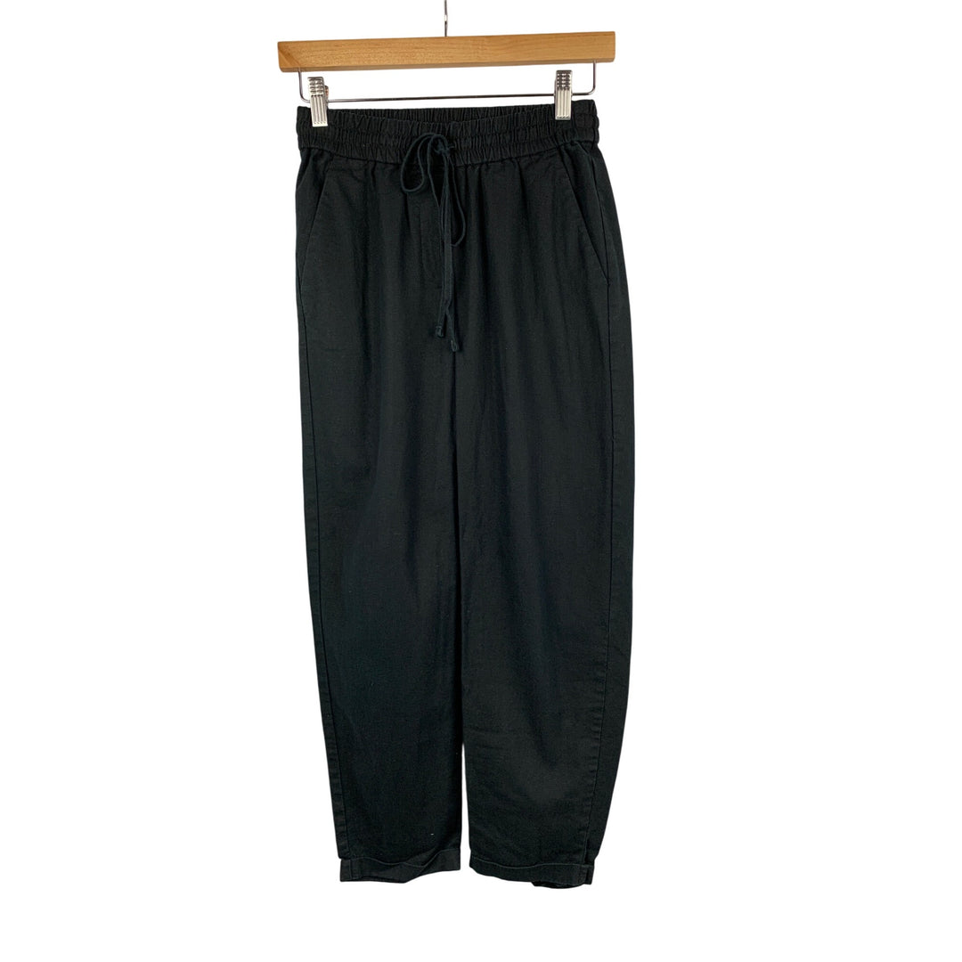 J.Crew Womens Black Elastic Waist Linen-Cotton Pants