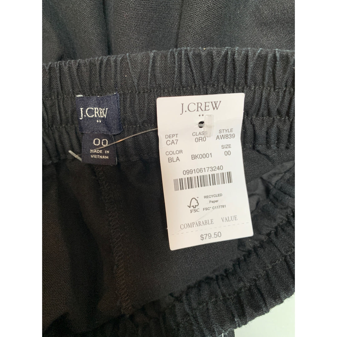 J.Crew Womens Black Elastic Waist Linen-Cotton Pants