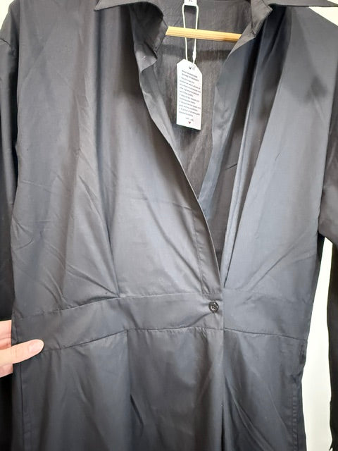 Black Maxi Shirt Dress Long Sleeve Pockets NWT SzXL