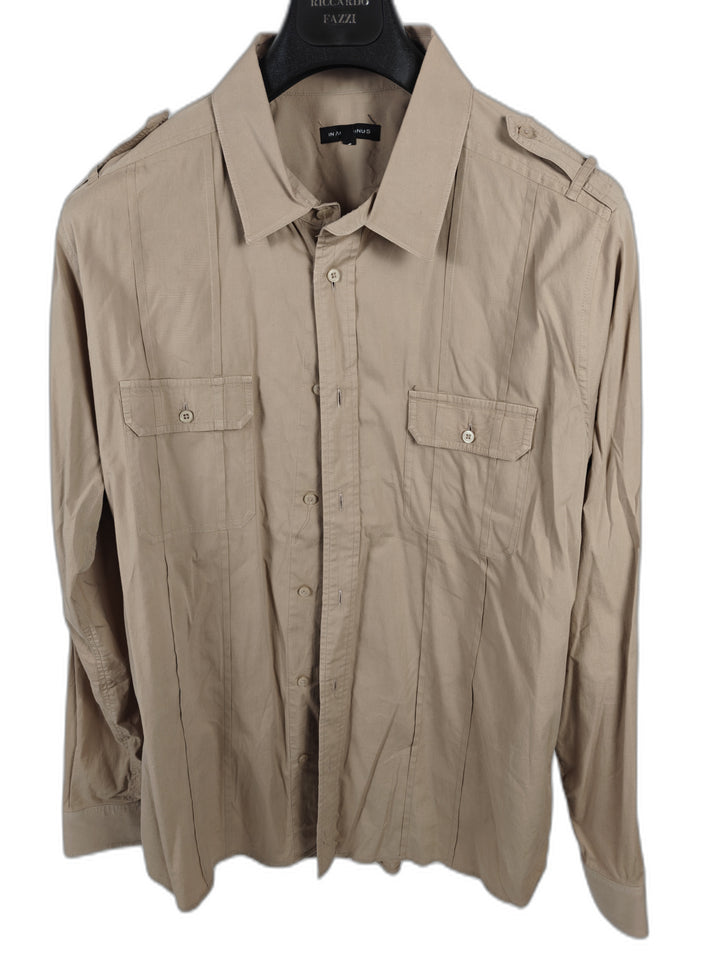 Men’s In Add Minus Military Utility Shirt Tan 17.5 XL