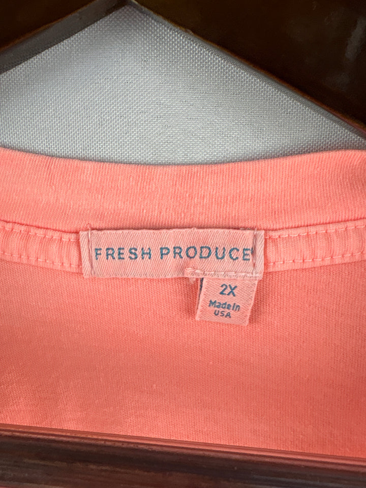 Women’s Fresh Produce Size 2X Bright Orange V-Neck T-Shirt