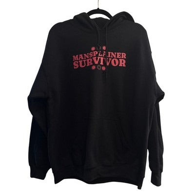 Gildan Women’s “Mansplainer Survivor” Hoodie Sz L – Feminist Graphic Sweatshirt
