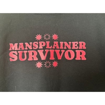 Gildan Women’s “Mansplainer Survivor” Hoodie Sz L – Feminist Graphic Sweatshirt