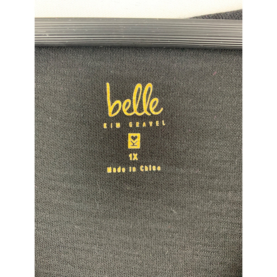 Belle By Kim Gravel Floral Embroidered V-Neck Black Top 1X