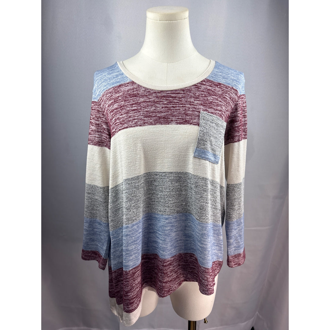 Market & Spruce Petite Striped Sweater Top S Rayon/Polyester