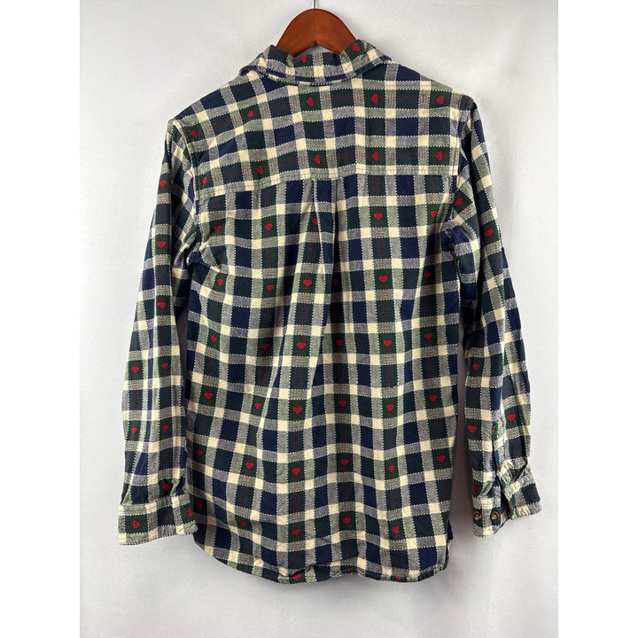 Cascade Blues Womens S Plaid Heart Button-Up Shirt 100% Cotton