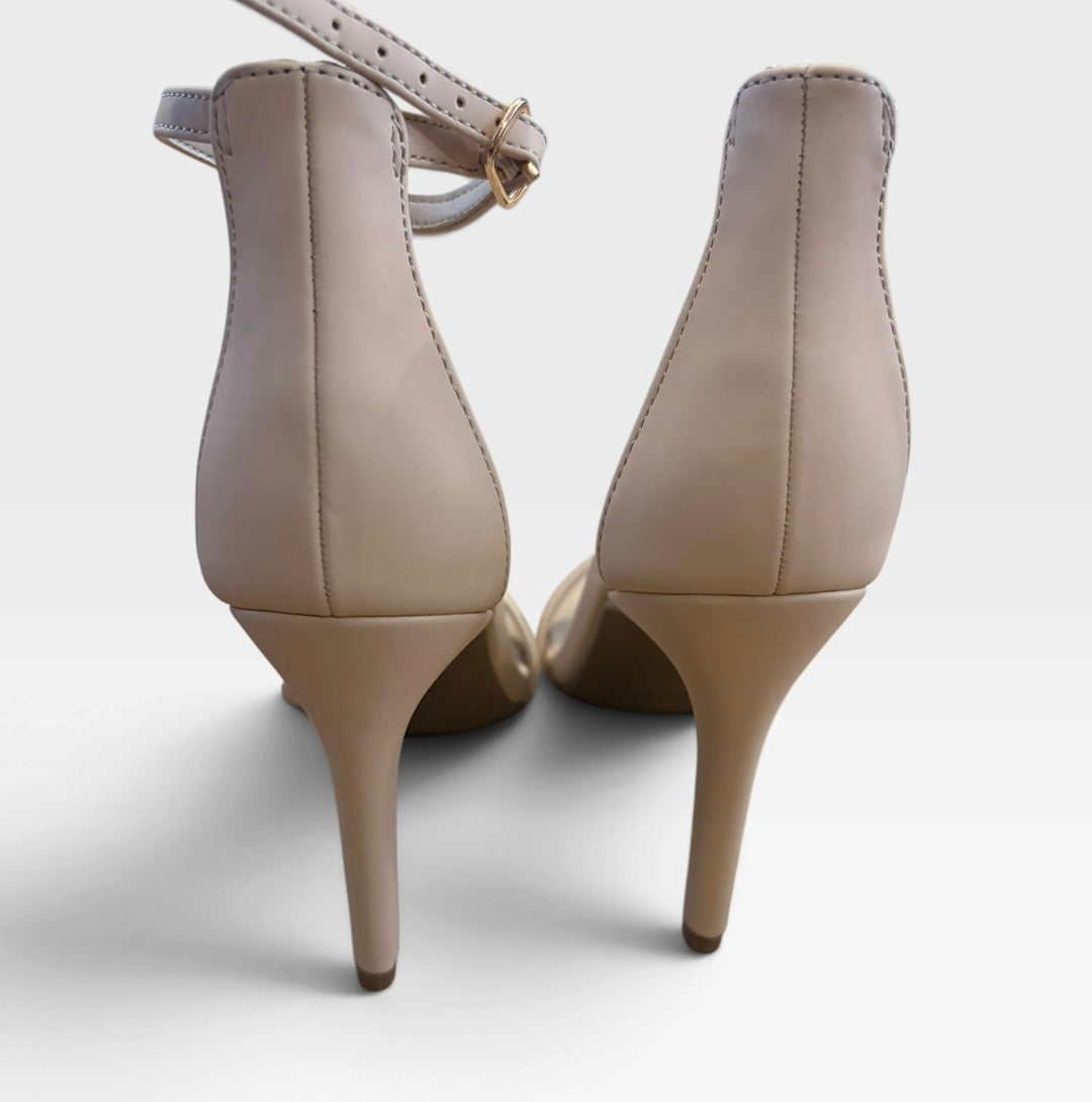 DREAM PAIRS Nude Beige Stiletto Heels 6 Strappy Ankle Strap Sandals Minimalist