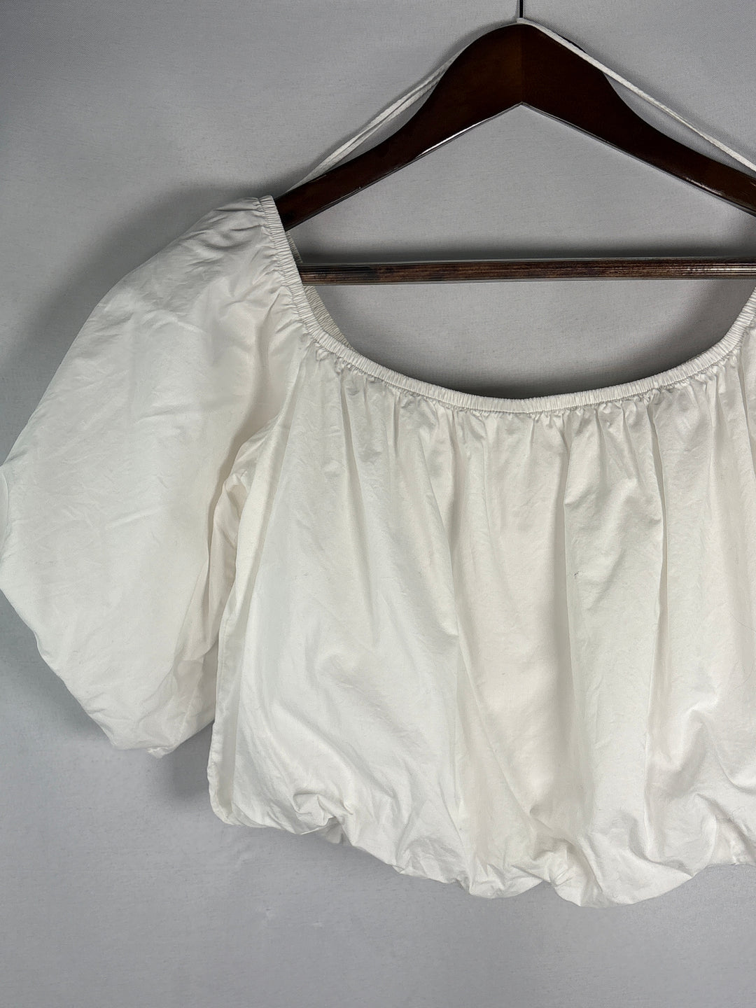 Womens Nation White Pima Cotton Cropped Blouse With Puffed Sleeves