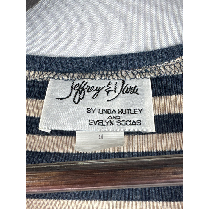 Women’s Jeffrey & Dara Size 16 Navy w/ Cream Stripes Button Up Dress