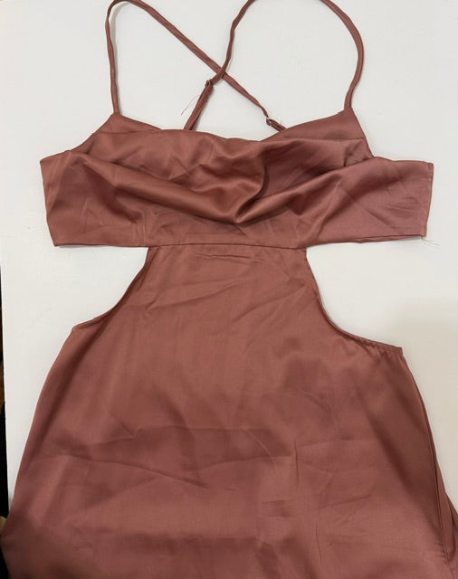 Fiemaoves Satin Cowl Neck Backless Maxi Dress Rose Brown NWT XL