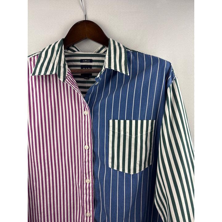 Women’s GAP Large Blue, Red, Green & White Colorblock Striped Button Up Shirt