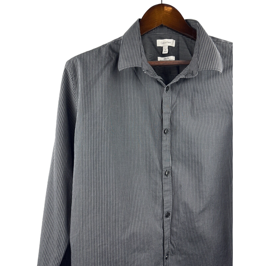 Women’s Calvin Klein XL Grey and White Pinstriped Button Up Shirt