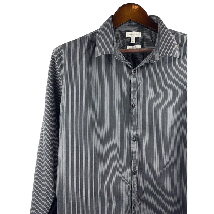 Women’s Calvin Klein XL Grey and White Pinstriped Button Up Shirt