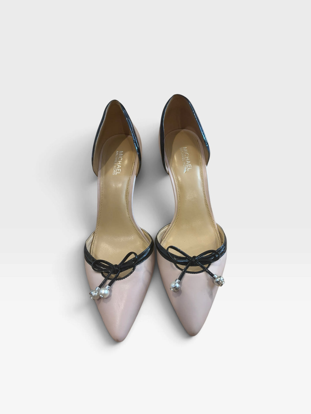 Michael Kors Blush Beige Pointed Toe Bow Pearl Pumps Size 6