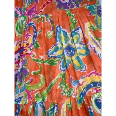 Lauren Ralph Lauren Womens LRL Orange Floral Print Skirt Size L 100% Cotton
