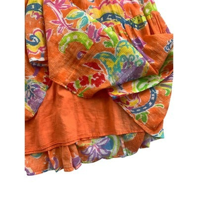Lauren Ralph Lauren Womens LRL Orange Floral Print Skirt Size L 100% Cotton