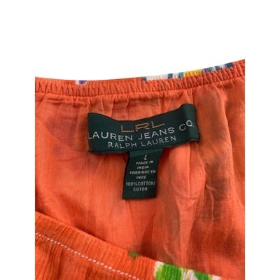 Lauren Ralph Lauren Womens LRL Orange Floral Print Skirt Size L 100% Cotton
