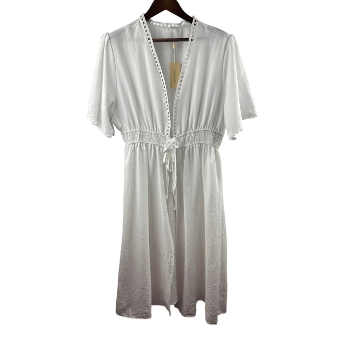 Women’s Ekouaer XL White Short Sleeve Double Tie Swim Coverup