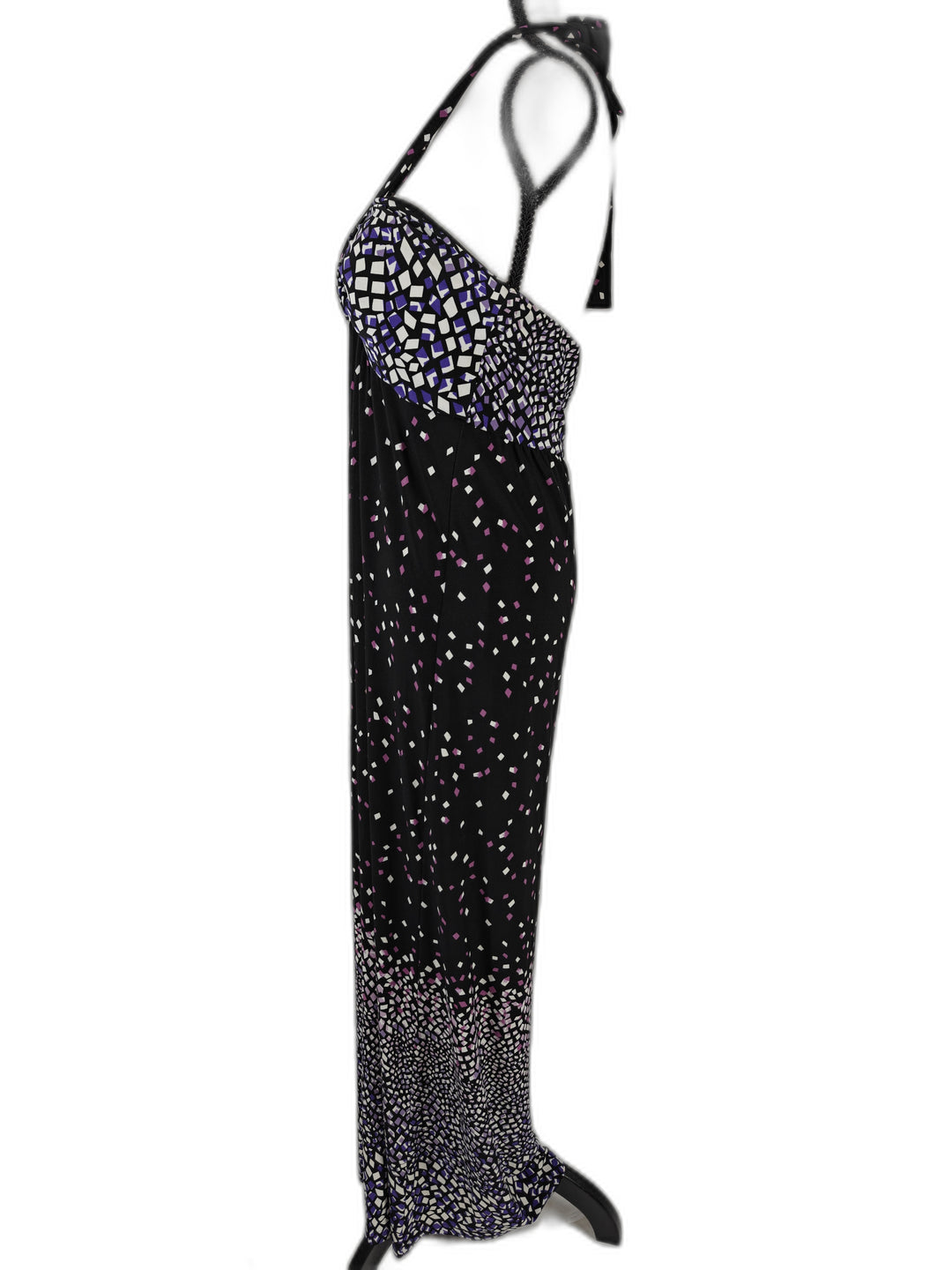 Women’s MSK Halter Maxi Dress Black Purple Geometric Print Size 10