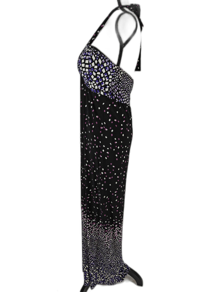 Women’s MSK Halter Maxi Dress Black Purple Geometric Print Size 10