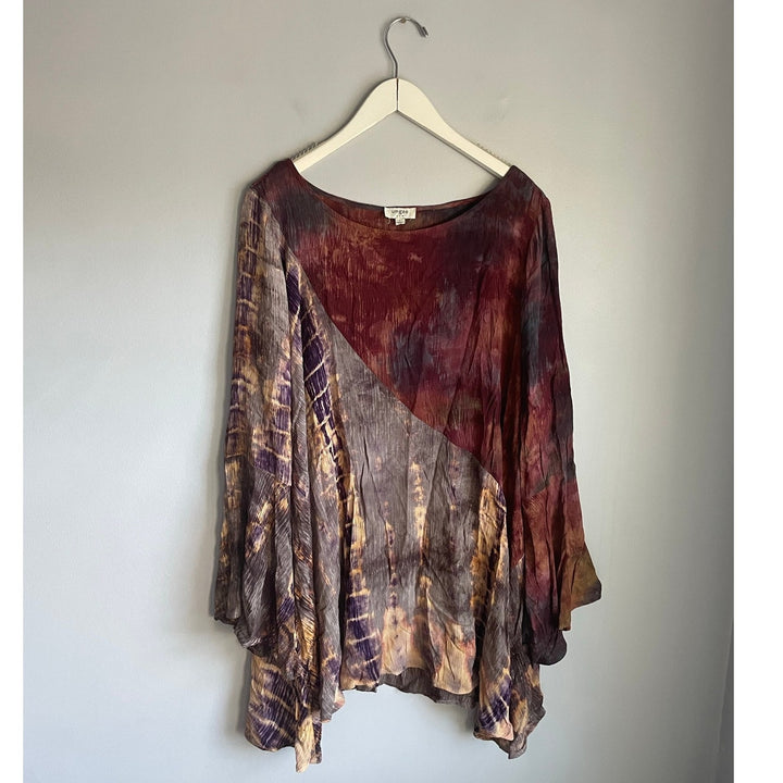 Umgee Tunic Lagenlook Boho Art to Wear Burnout Tie Dye Bell Sleeve Large NWOT