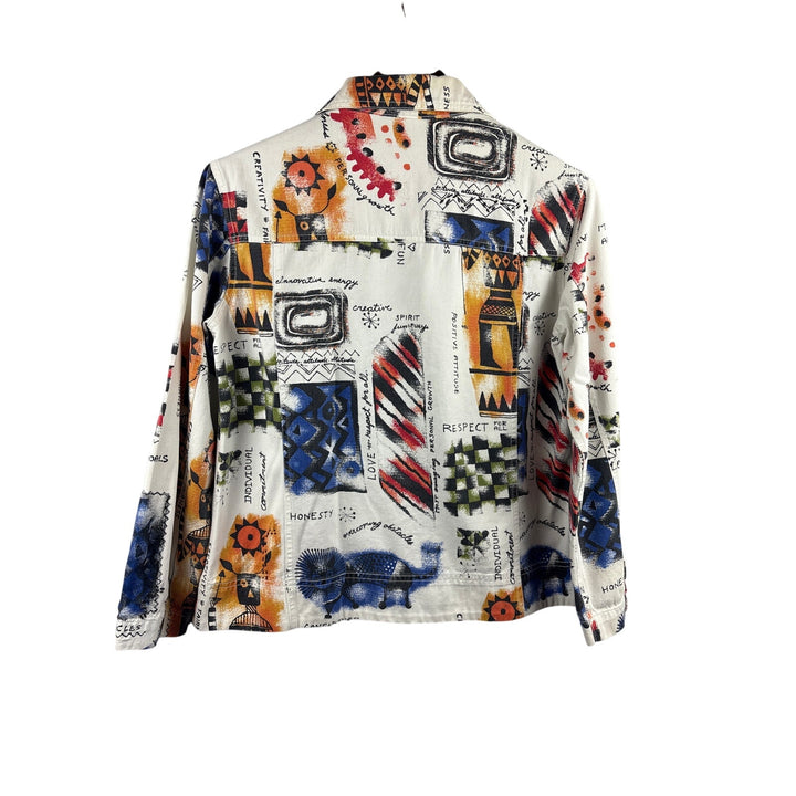 Women’s Chico’s Size 1 White Button Up w/ Multicolor Pattern