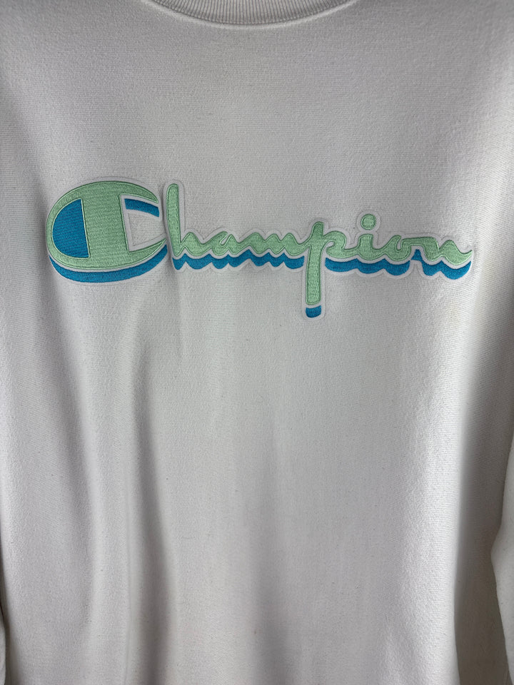 Women’s Champion Large White Crewneck w/ Green Embroidery