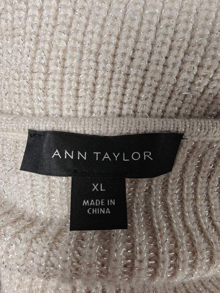 Womens Ann Taylor Wrap Sweater Ivory Metallic XL