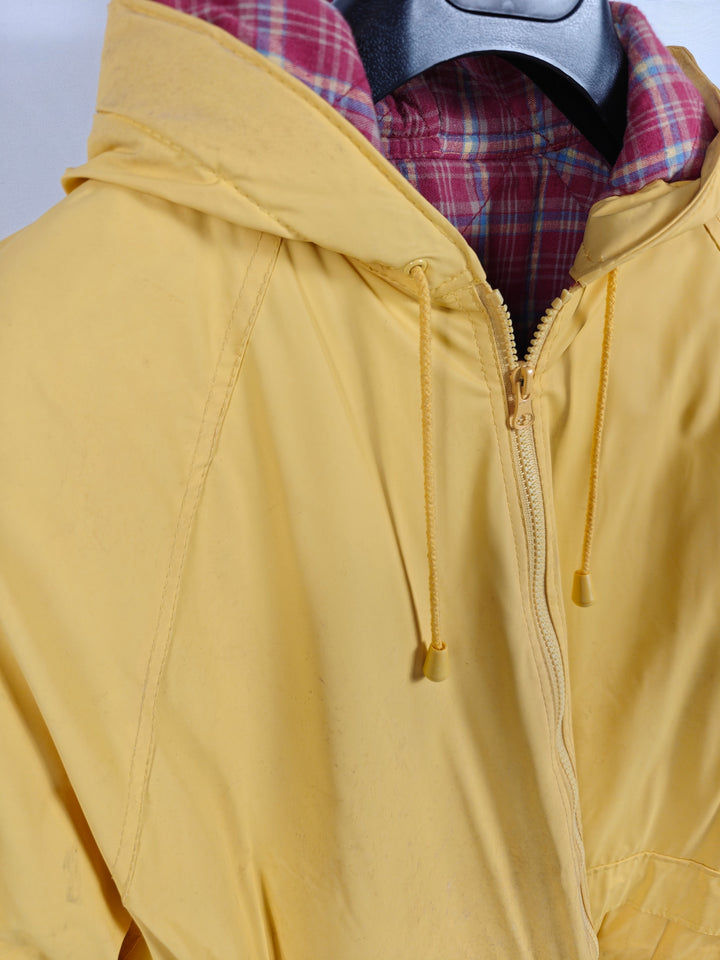 Misty Harbor Mens Yellow Hooded Rain Jacket Waterproof Plaid Lining XL