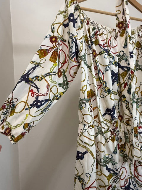 Equestrian Print Off Shoulder Romper Cream Multicolor SzXL