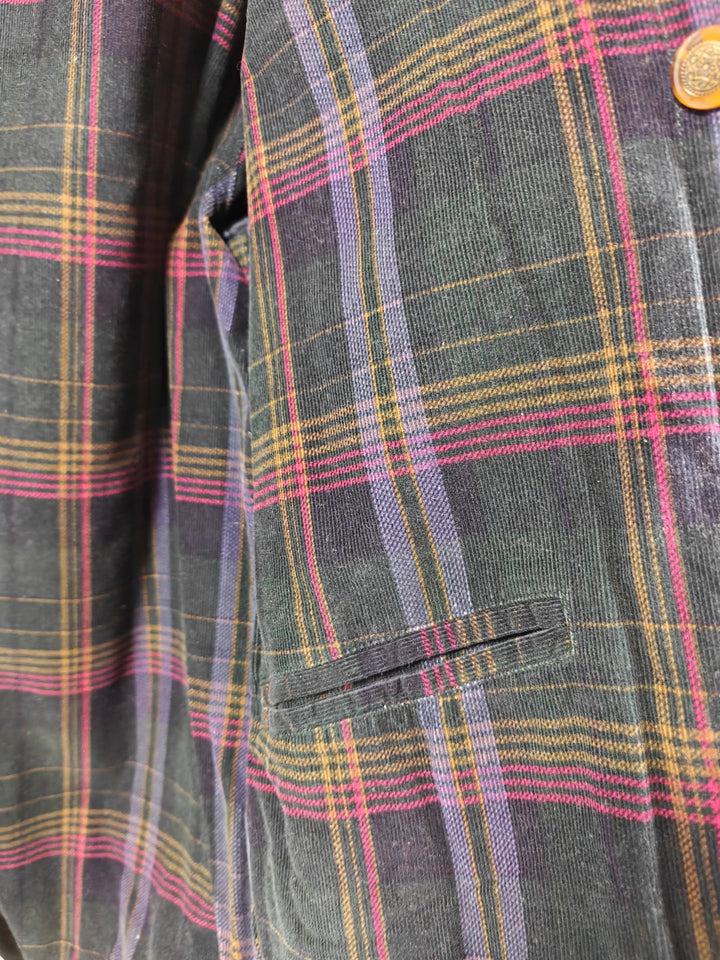 Nordstrom Vintage Blue Denim Jacket Women Corduroy Collar Plaid Lined Medium