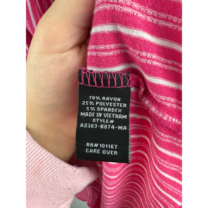 Women’s Kim & Cami Medium Pink 3/4 Sleeve Blouse w/ White Stripes