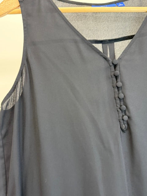 Apt. 9 V Neck Button Front Blouse Black Sleeveless SzL